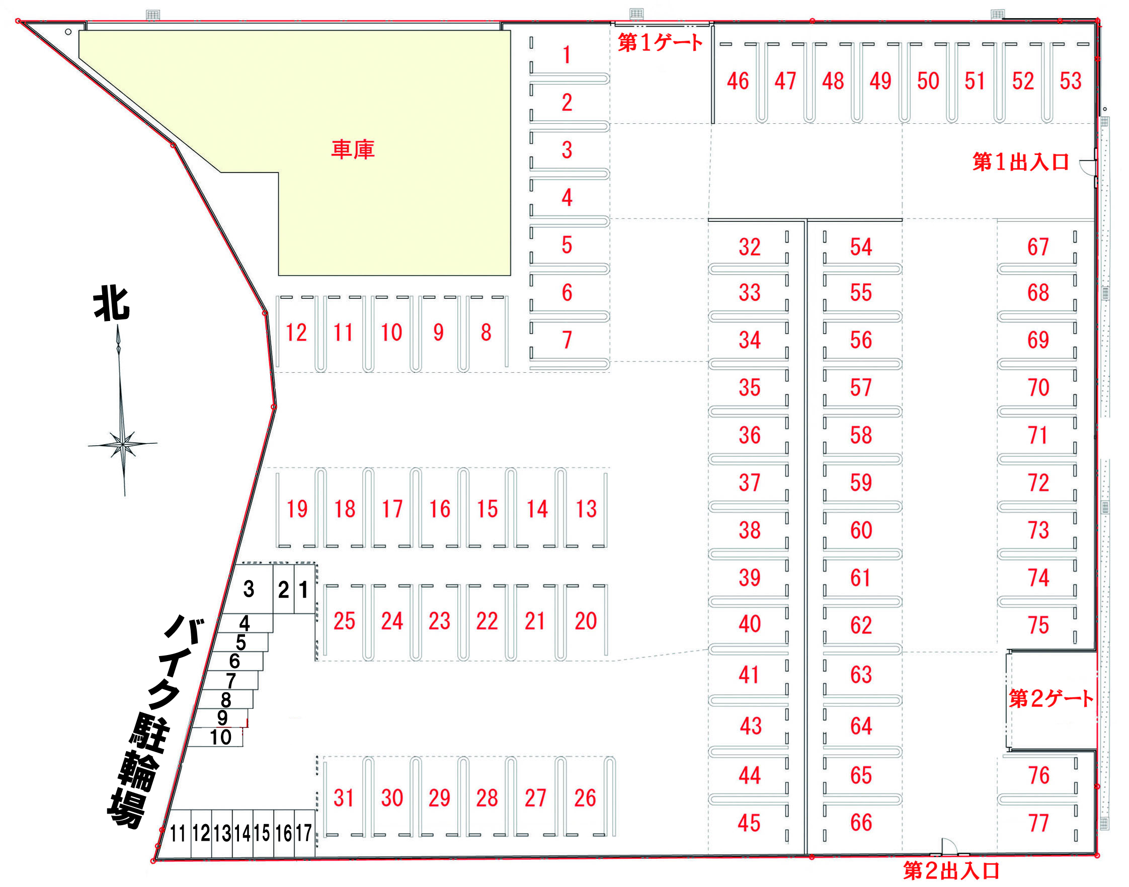 TSK高井田駐車場 車室案内図